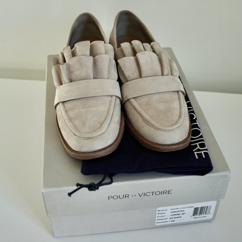 Pour La Victoire Beige Suede Fringe Loafers